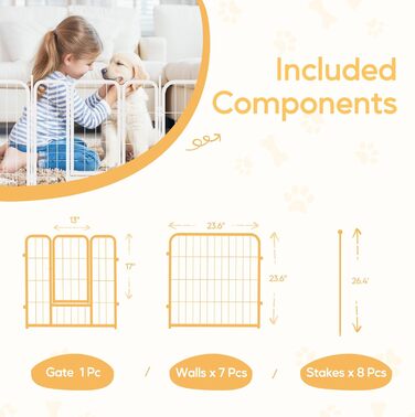 Клітка для собак, 101,6 см, 8 панелей, міцна металева, для дому та вулиці, для кемпінгу, двору, автодому, як садовий забор, для приватності, тераси, біла