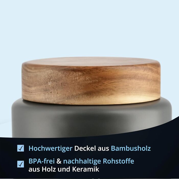 Кришка для кави, бак для кави, керамічна, 1 літр, сірий, з дерев'яним кришками, герметична