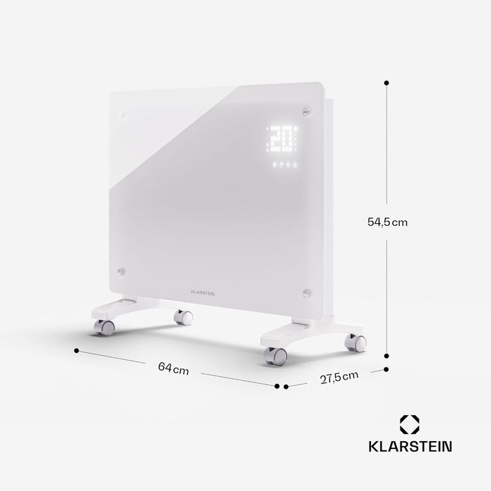 Електричний конвектор Klarstein 1500 Вт: енергозбереження, термостат, керування через додаток, мобільний, білий