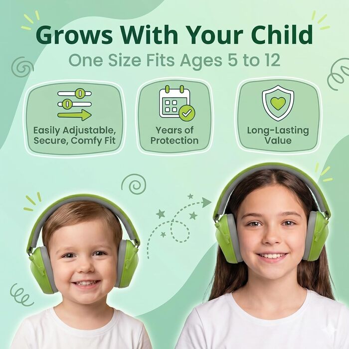 Дитячі шумопоглинаючі навушники ISOtunes Junior Defender для концертів, феєрверків та спортивних заходів, колір зелений