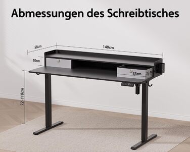 Electric Standing Desk with Drawers - 120x60cm Adjustable Height Desk for Home Office & DIY Pegboard