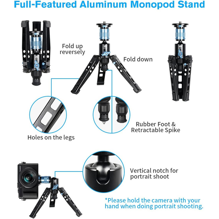 SIRUI Monopod P-325FS+VA-5: Вуглецеве моноподіум для камери, 170 см, вантажопідйомність 10 кг