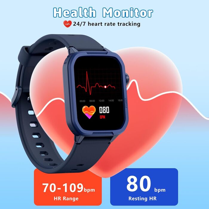 Дитячий розумний годинник-фітнес-трекер з пульсометром, лічильником кроків, монітором сну та водонепроникністю IP68. Подарунок для дітей 6-16 років (Блакитний)