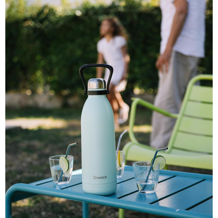 QWETCH 1.5L Stainless Steel & Titanium Thermos Flask - 48H Cold & 16H Hot - Leakproof & BPA-Free Insulated Water Bottle with Handle - Perfect for Camping, Picnics & Family Use (1500ml, Pastel Blue)