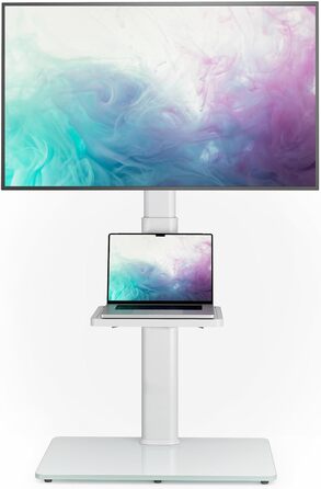 Adjustable TV Stand for 32-65 inch TVs - Swivel & Tilt, 2-Tier Shelves, VESA 400x400, 35kg Capacity (White)