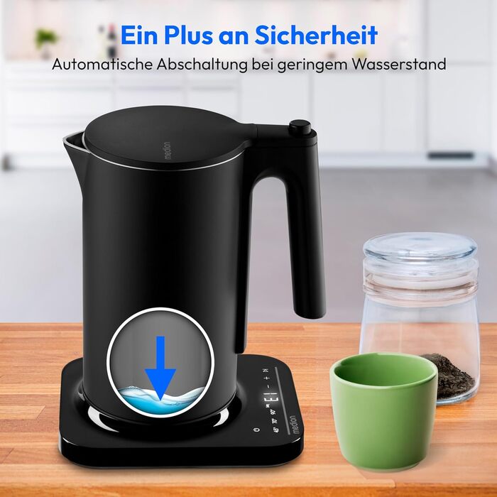 Електричний чайник MEDION LIFE MD12106, 2.2 кВт, 1.5 л, LED дисплей, LED підсвітка, автопрограми, захист від дітей, чорний