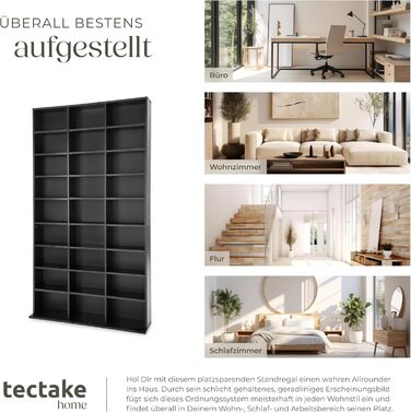 tectake Regal Storage, open shelf cabinet standing for CDs, DVDs, as a bookcase, room divider, stand or display case for collections and hobbies - black