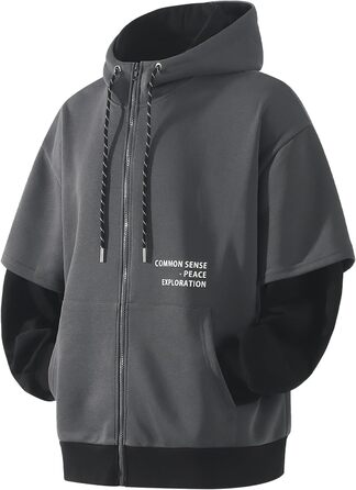 Чоловіча толстовка з капюшоном RUIZEHONG з блискавкою, спортивна куртка, блокований колір, повсякденний стиль, з кишенями, білий, чорний (сірий, чорний, L)