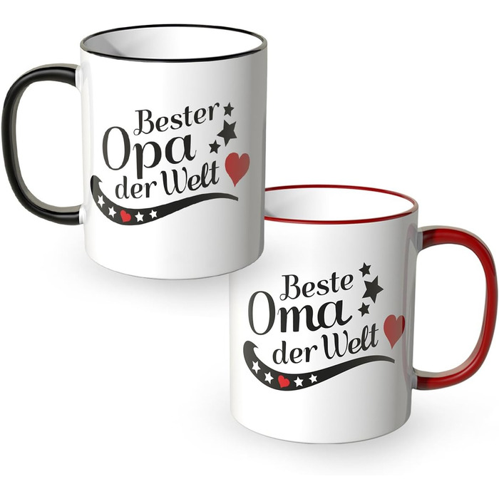 Mugs, saying 'Best Grandma in the World' and 'Best Grandpa in the World', set of 2, grandparents