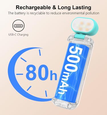 Ліхтарик для читання Gritin з кліпсою, акумуляторний, 7 LED, 3 режими світла, диммер, 5 рівнів яскравості, синій