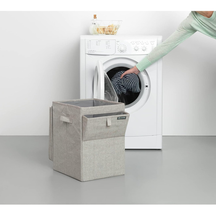 Brabantia - Stackable Laundry Box - Laundry Basket - Easy to fill and empty - Large volume - Folds flat quickly - Lightweight and sturdy handles - Grey - 35 L - 37.0 x 44.5 x 32.0 cm