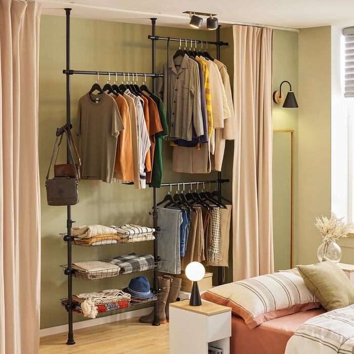 SoBuy Regal System with 3 Clothes Rails and 3 Baskets Telescopic Wardrobe System Adjustable Organization System FRG34-SCH