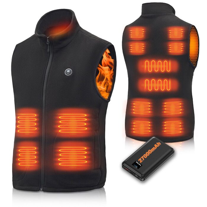 Обогревна жилетка з powerbank 27000mAh для чоловіків та жінок, 14 зон обігріву, 3 температурні режими, для активного відпочинку, мотоцикла, риболовлі, кемпінгу, катання на лижах, чорна