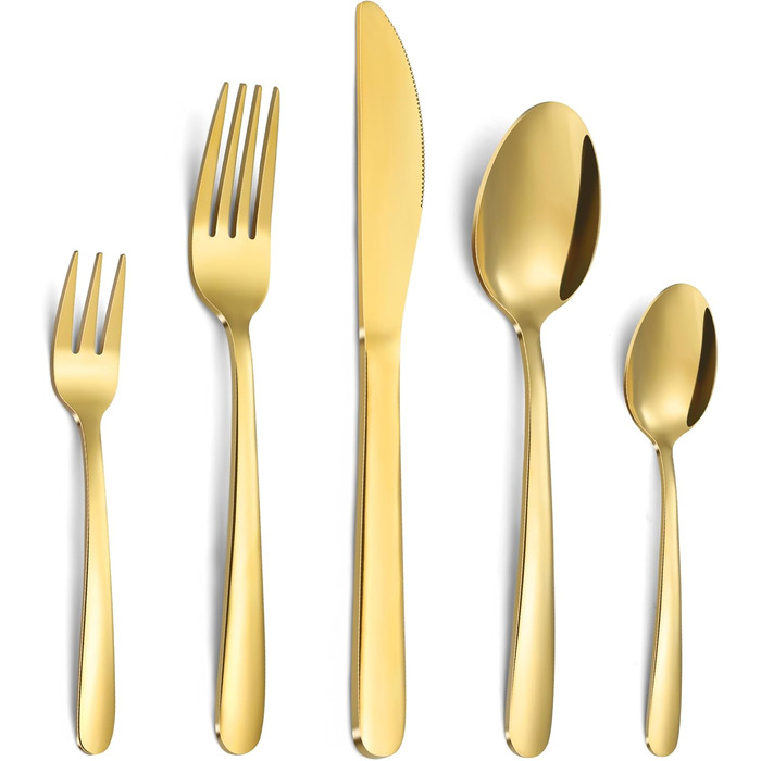 Bestdin Cutlery Set, 6 Persons, 30-Piece Cutlery Gold, Stainless Steel Cutlery Set with Knife, Fork, Spoon, Gold Cutlery for Home/Party/Restaurant, High-Gloss Polished & Dishwasher Safe