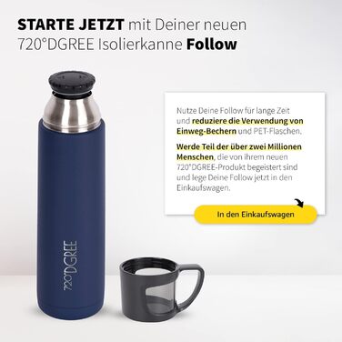 Термос 700 мл 'Follow' від 720°DGREE: ізольована фляга з нержавіючої сталі, витримує 12 годин гарячим та 24 години холодним, без BPA, витокозахисна, блакитний колір, матове покриття