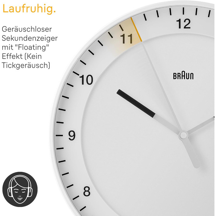 Braun Classic Large Radio Wall Clock, Central European Time Zone (CET/GMT+1) with a quiet movement, easy-to-read dial, 30cm diameter, white model BC17W-DCF.