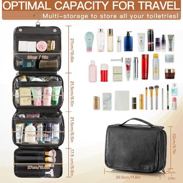 Чоловіча косметичка Elviros з PU-шкіри, 3 в 1, велика, водонепроникна, для подорожей, чорна