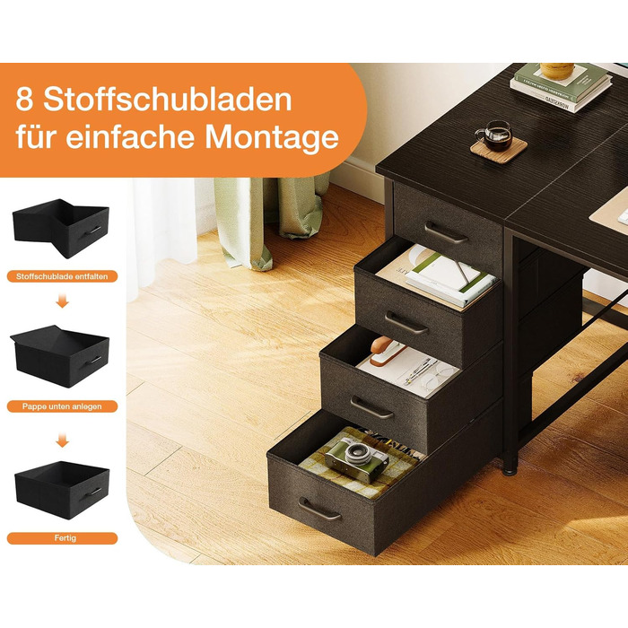 Комп'ютерний стіл Coleshome з 8 тканинними ящиками, 140x48 см, чорний | Стіл для офісу, дому, навчання