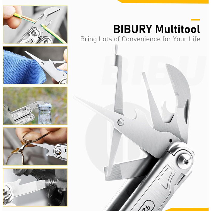 BIBURY Multifunctional Pliers with Bottle Opener, Foldable Multitools for Men, Portable Multifunction Tools with Lockable Blades, Multi Tool ideal for Outdoor, Camping, Hiking, Repairing...