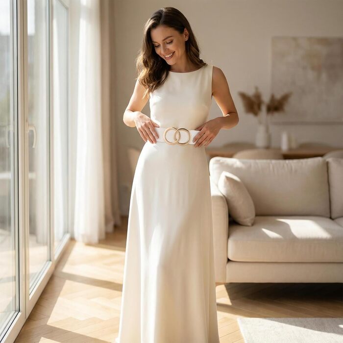 Жіночий еластичний пояс шкіряний 5 см, регульований 70-160 см, чорно-білий, для суконь