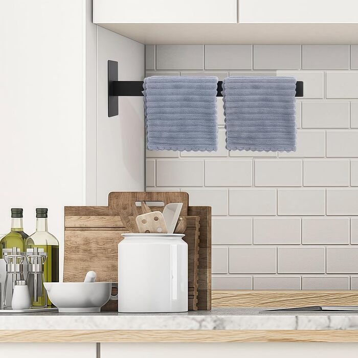 Тримач для рушників настінний з нержавіючої сталі, без свердління, подвійний, для ванної кімнати та кухні, срібний (чорний, односторонній)