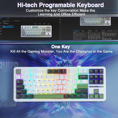Ігрова механічна клавіатура AULA F87: бездротовий TKL, RGB, Hot-Swap, QWERTY, підтримка Bluetooth 5.0, п'ятишарове демпфування