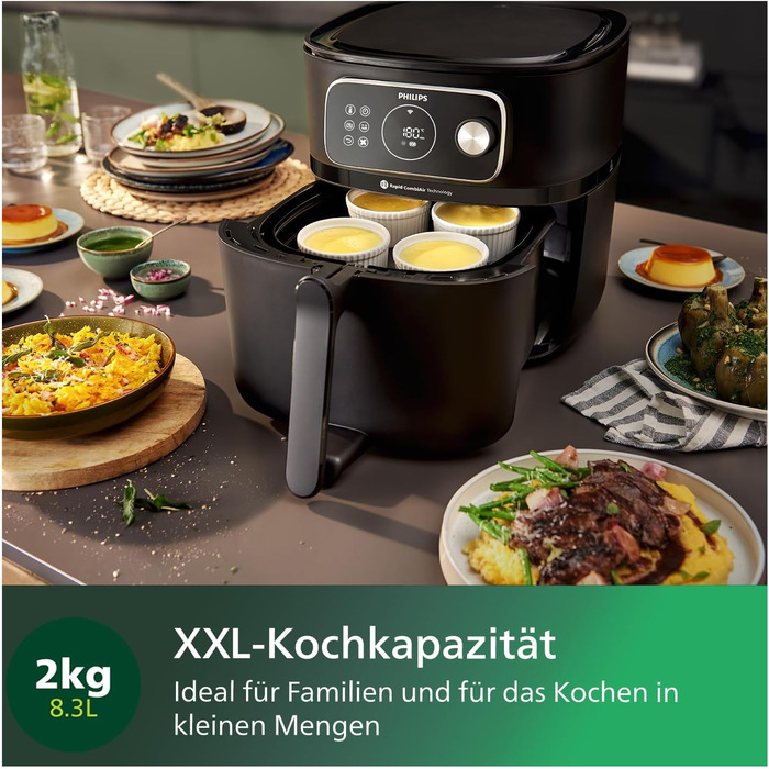 Philips Airfryer Combi 7000 Series XXL - 8.3 L (2 kg), 22-in-1 Air Fryer, WiFi Connection, **99% Less Fat Addition** with Rapid CombiAir, HomeID App, White (HD9876/20) 8.3 L WiFi-Connected, Auto-Cook, white