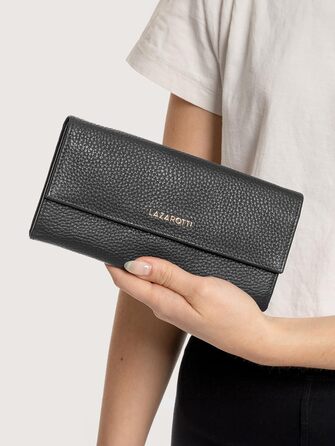 Lazarotti Bologna Large Leather Wallet for Women | with Snap Button, Large Zipper Compartment, 12 Card Slots, RFID Protection | 19 x 10 x 3 cm (2 Adjustable Widths)