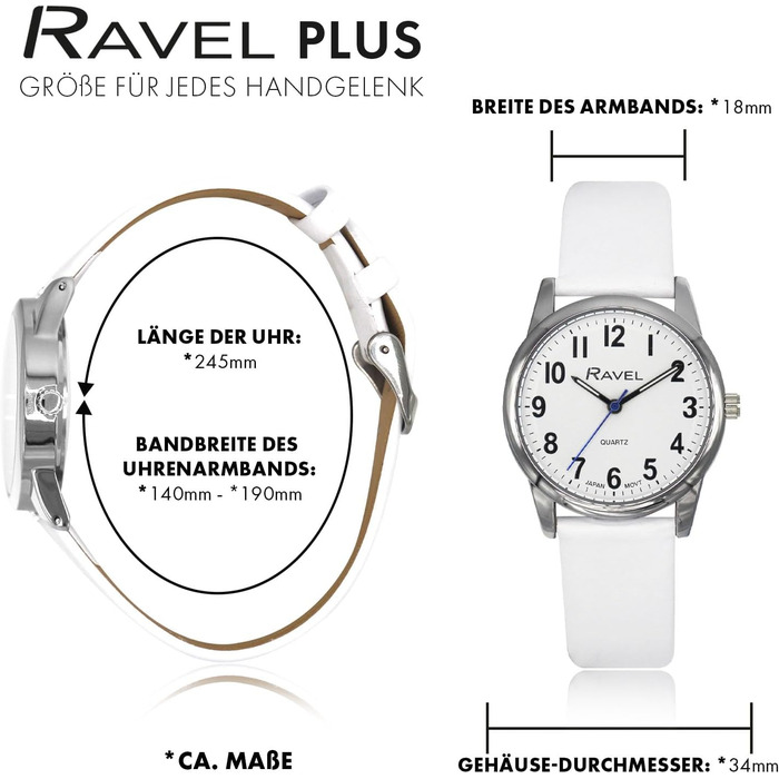 Годинник Ravel Plus - Екстра Довге Життя, Унісекс, на Ремінь з Мікрофібри, Аналоговий Кварц (Японія), Корпус 40 мм, Білий/Сріблястий/Біле ЦИФЕРБЛАТ