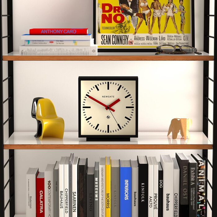 NEWGATE® Amp Silent Sweep Clock – 'No Tick' – a Modern Mantel Clock – Clocks for Living Rooms – Office Clock – Desk Clock – Mantel Clocks – Station Dial (Red)
