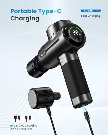 Масажер для м'язів RENPHO - пістолет для масажу з акумулятором 2500mAh та USB-C, до 3200 ударів/хв, чорний (Thermacool)