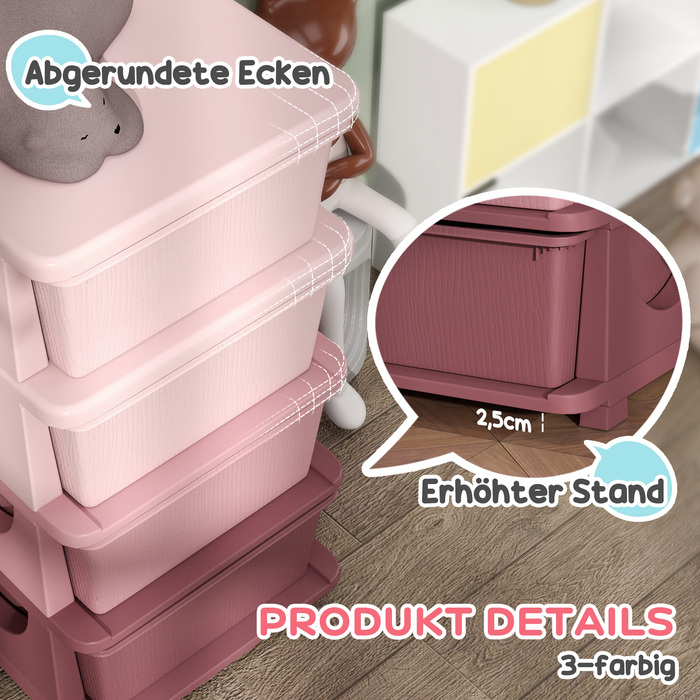 HOMCOM Chest of Drawers for Kids' Room, 4-Tier Toy Organizer, Toy Storage, Pink