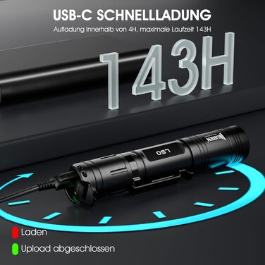 Ліхтарик WUBEN L50 LED 1200 Люмен, тактичний, водонепроникний IP68, USB-зарядка, 5 режимів, для кемпінгу, туризму, надзвичайних ситуацій