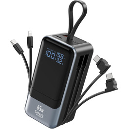 Power Bank Selore&S 65W з USB-C, 4 порти, для ноутбуків, MacBook, iPad, iPhone, Galaxy, Steam Deck, дронів, чорний