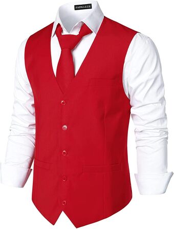 Чоловічий жилет Parklees Slim Fit: класичний, для костюма, смокінга, повсякденний, червоний колір