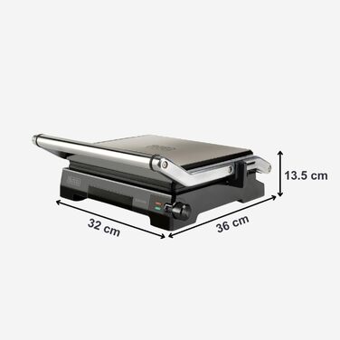 Електричний гриль та контактний гриль Black+Decker BXGR2200E 2-в-1, 2200W, 29x23 см, LCD-дисплей, регулювання температури та часу