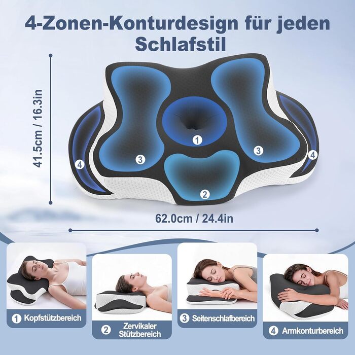 Ортопедична подушка з Memory Foam для сну на боці, спині та животі. Чорна, з дихаючим знімним чохлом