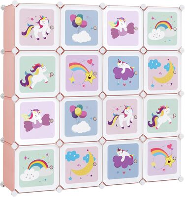 SONGMICS 16-Cube Storage Organizer with Doors - Kids Closet, Shoe Rack, Multi-Purpose - Pink