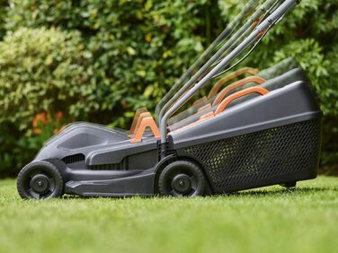 Електрична газонокосарка Black+Decker BEMW351, 1000 Вт, 32 см, 3-рівневе регулювання висоти, 35 л травозбірник, для малих садів, мультиколор