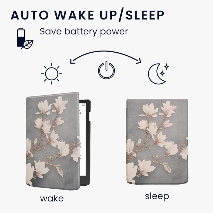 Чохол-книжка kwmobile для Pocketbook InkPad 4 / Color 3 / Color 2 / Vivlio InkPad 4 / InkPad Color 3 - Magnolien Taupe Weiß Blaugrau