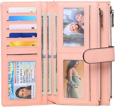 GOIACII Wallet for Women, Leather Wallet for Women, RFID Blocking Large and Long Wallet for Women with Multiple Card Slots, Removable Wrist Strap