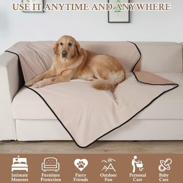 Водонепроникний коврик для собак PETTOM 152x127см, м'який коврик для великих та маленьких собак, захисний коврик для дивану, ліжка, автокрісла, меблів - 30°C, (L, Коричневий верблюда, Large)