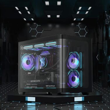 darkFlash ATX корпус для ігрового ПК з 4 ARGB вентиляторами, скло для повного огляду, 2 камери, Type-C, підтримка 2 AIO 360мм, чорний (DPW90)