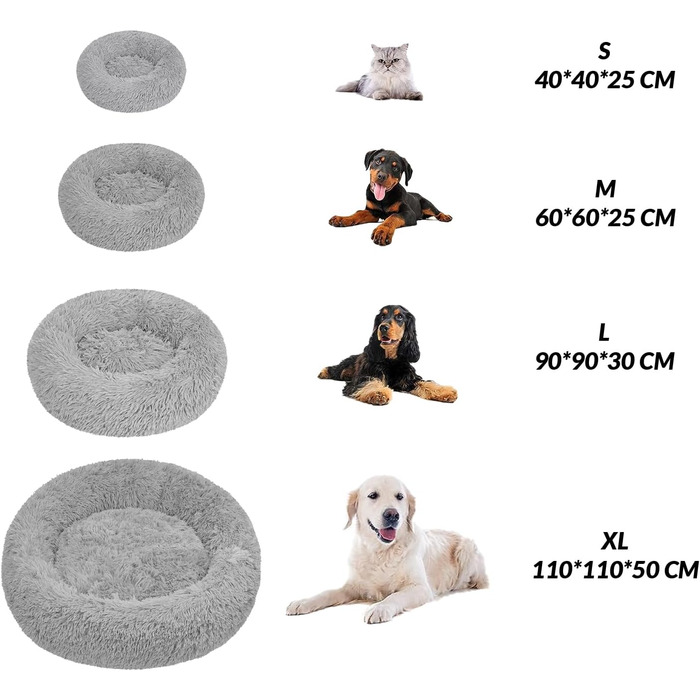 М'яке ліжко для собак та котів великих порід - кругле пухнасте ліжко з високими бортиками - антиковзаюче дно - силіконова наповнювач - комфортне місце для сну - 90 см - зручне та довговічне - бежеве