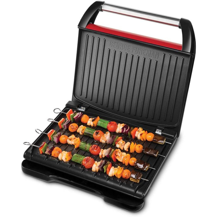 George Foreman Contact Grill & Panini/Sandwich Maker - 24x17cm, 3-Portion Size - Steel Red - Reduces Up to 42% Fat