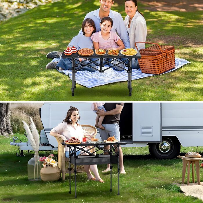 Складаний туристичний стіл Garllen 82x40 см, 2 рівня висоти (44/70 см), з розкатною стільницею, сталевий, для пікніка, грилю, саду, з сумкою