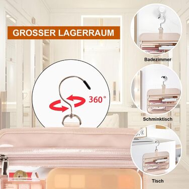 Косметичка для жінок, дорожня косметичка з можливістю підвішування, прозора косметичка для макіяжу та туалетних аксесуарів, рожева