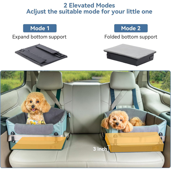 Автокрісло для собак, автокрісло для маленьких собак з ременями, підвищення для собак, складне, блакитне