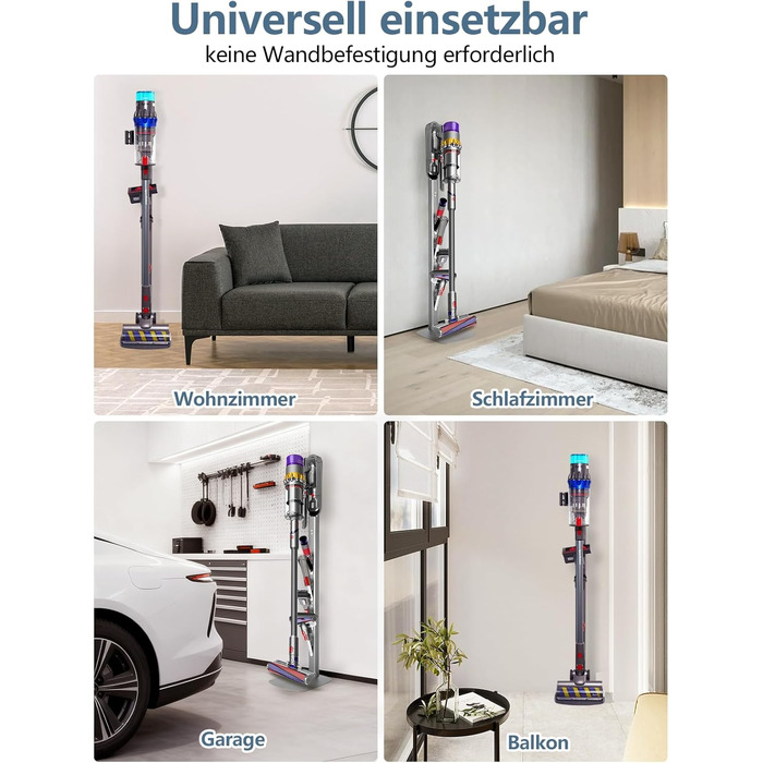 Тримач для пилососа Dyson Wandhalterung з зарядною станцією для V8–V15 та Gen5 – стабільний тримач для акумуляторного пилососа з органайзером для аксесуарів, щіток та кабелів (срібний)