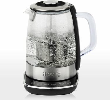 H.KOENIG TI600 Instant T Teapot Electric Kettle 1.5L, 1.5 liters, Stainless Steel/Glass